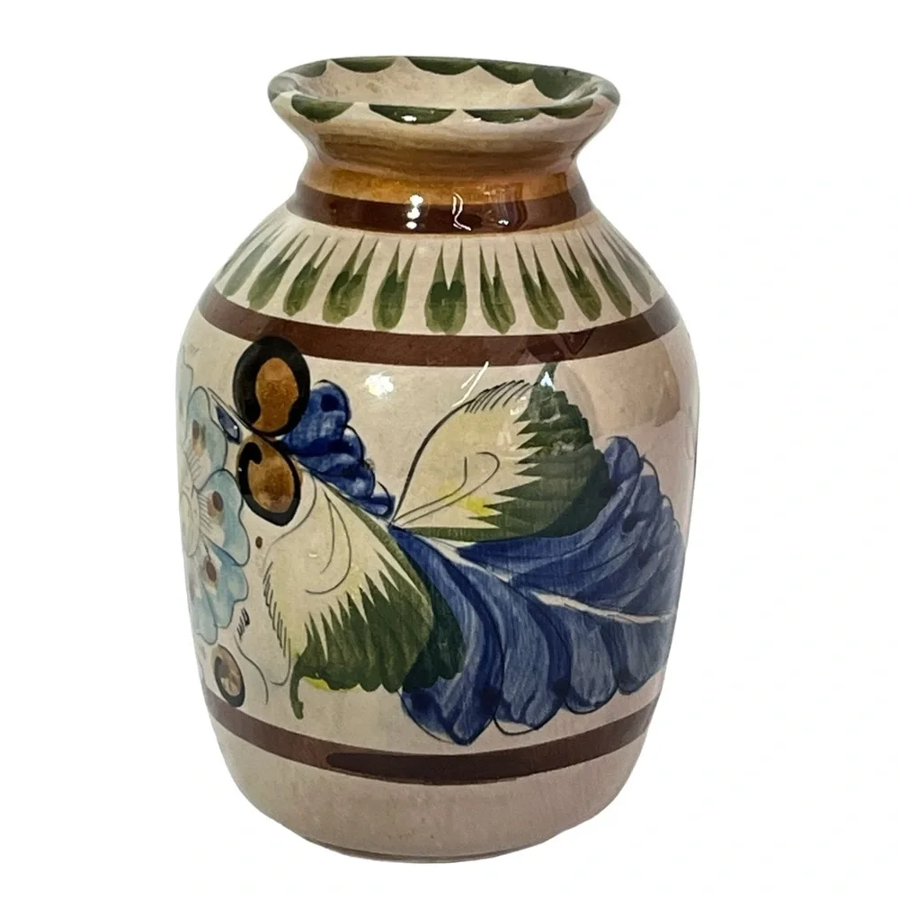Talavera‎ Vase Mexican Folk Art Pottery Multicolor Hand Painted Ceramic Signed